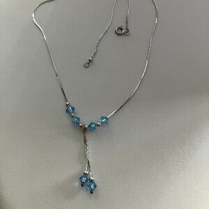 Blue Topaz Y Necklace 15.5” 925 Sterling Silver